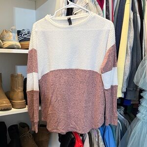 Colorblock Sweater in White and Pink. Waffle texture on top. Super soft bottom.
